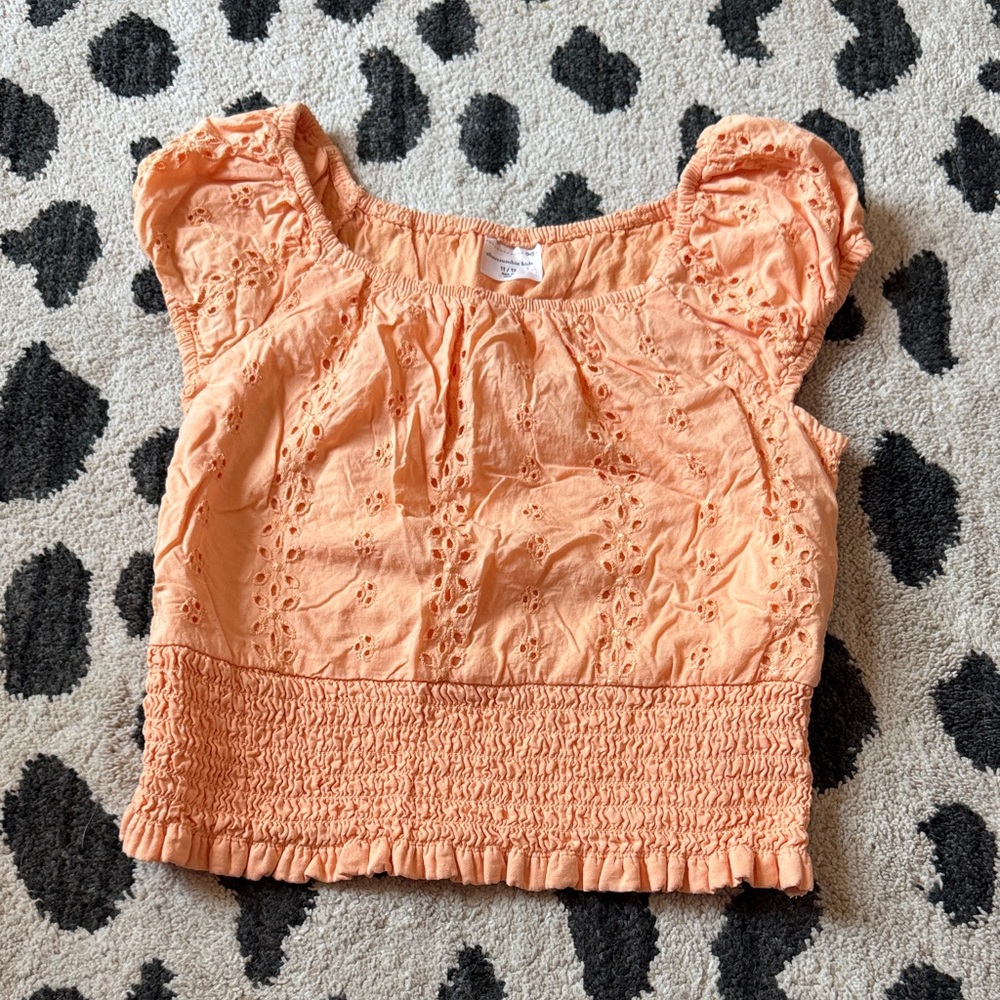abercrombie kids Peach Eyelet Smocked Crop Top